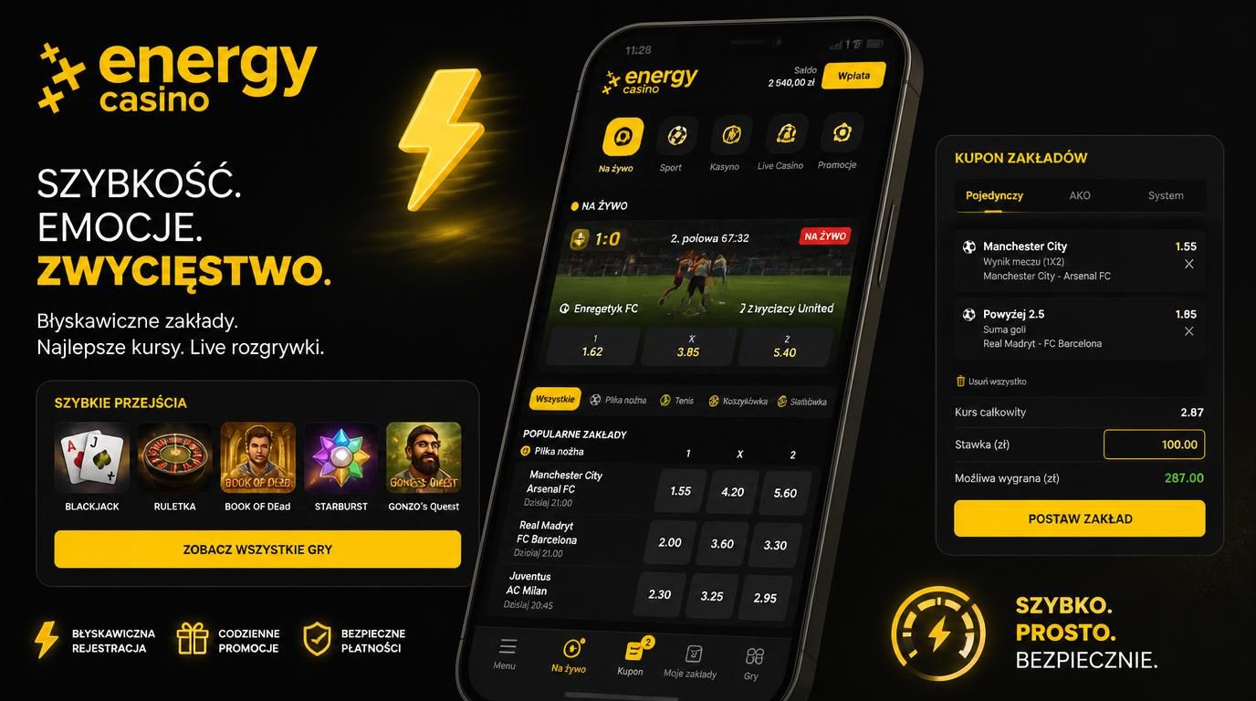  Szybka gra, live i mocne kursy na telefonie EnergyCasino 