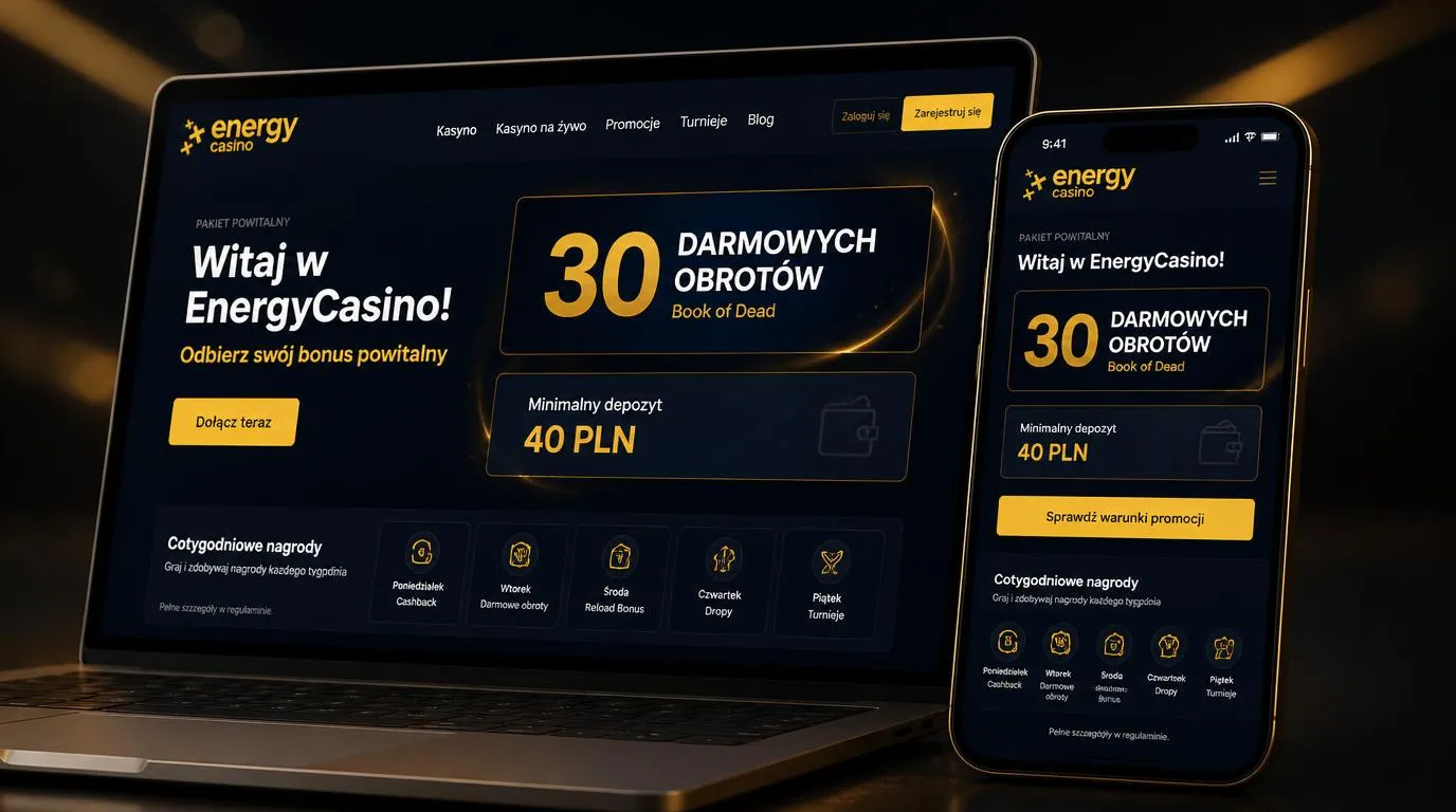 Ekran promocji z 30 darmowymi spinami w Book of Dead i informacją o minimalnym depozycie 40 PLN